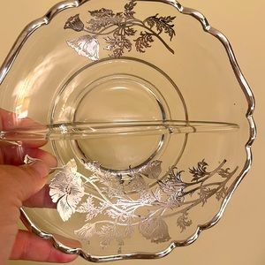 Antique silver and glass divided bowl. Gorgeous.  No chips or scratches or crack